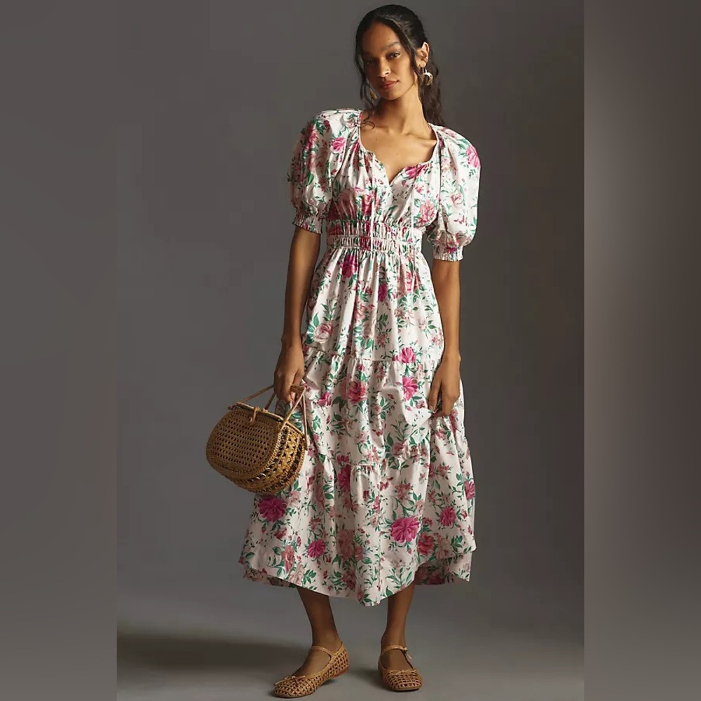 Anthropologie | THE SOMERSET PUFF-SLEEVE MAXI DRESS in Neutral Motif Floral